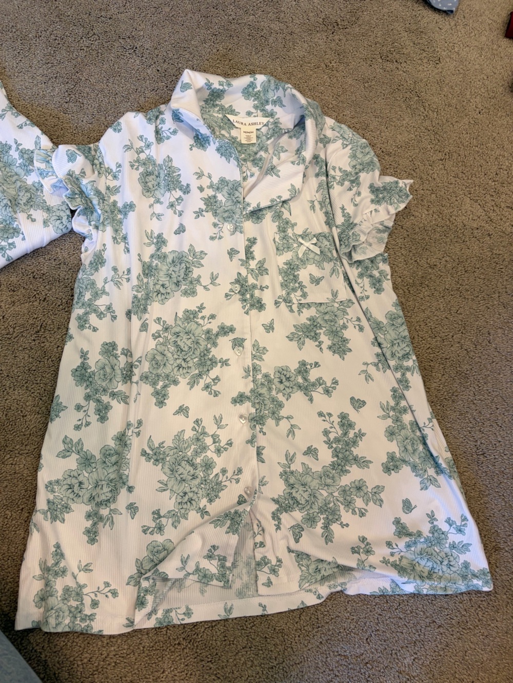 Laura Ashley Womens Green Floral Short-Sleeve Pajama set